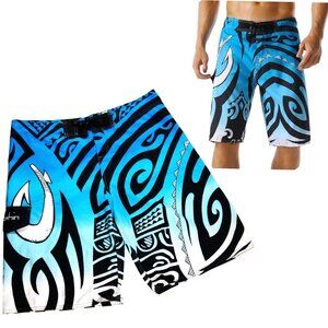 Hawaiian Wave Printed Boardshorts Swim Trunks Beachwear Quick Dry Lightweight 40
